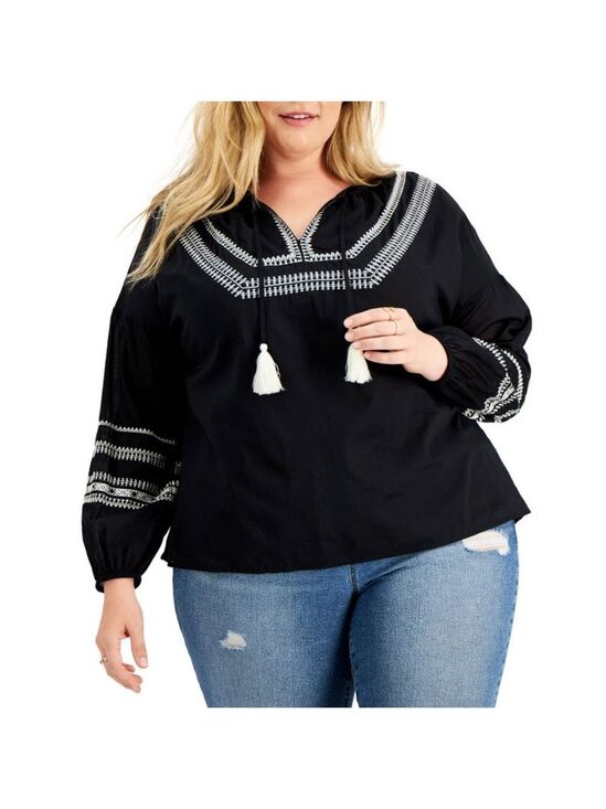 Style & Co. Tops - Boho Plus Size Embroidered Tassel Tunic Top 3X
